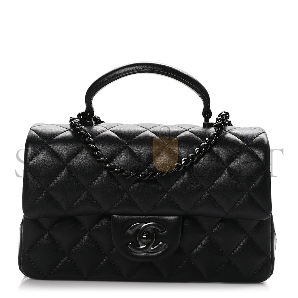 Ch*el lambskin quilted mini top handle rectangular flap so black as2431 (20*12*6cm)